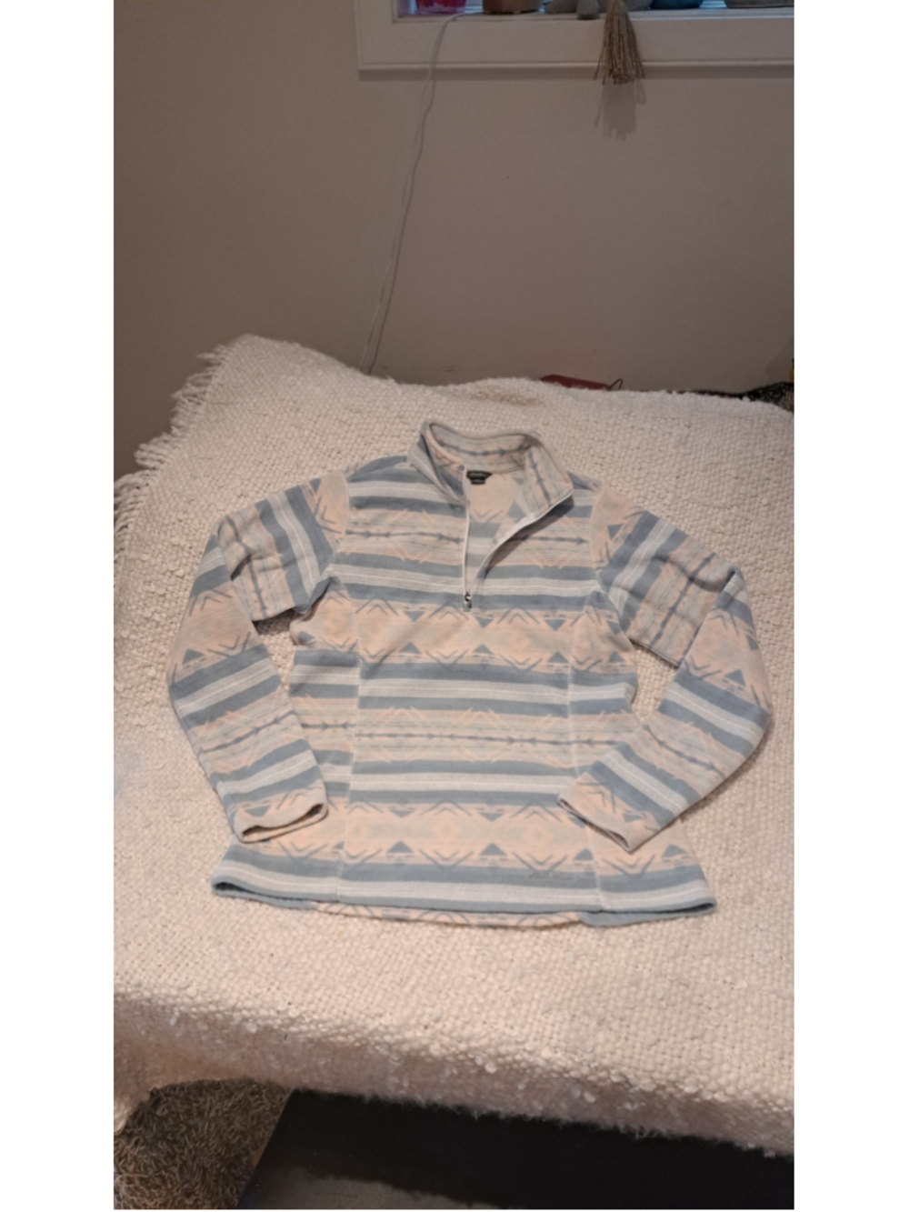 617 - Eddie Bauer Quarter Zip Fleece Pullover | Blue & Cream Southwest Print | S - Picture 2 of 7